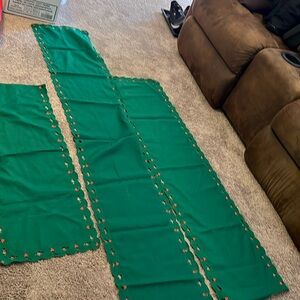 Three green garland holiday table runners
